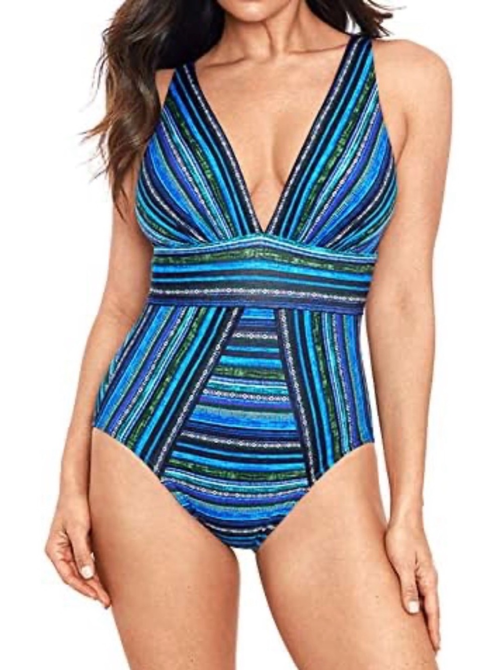 MIRACLESUIT Veranda Odyssey One-Piece Swimsuit Blue Green Black White Sz 16 NWT